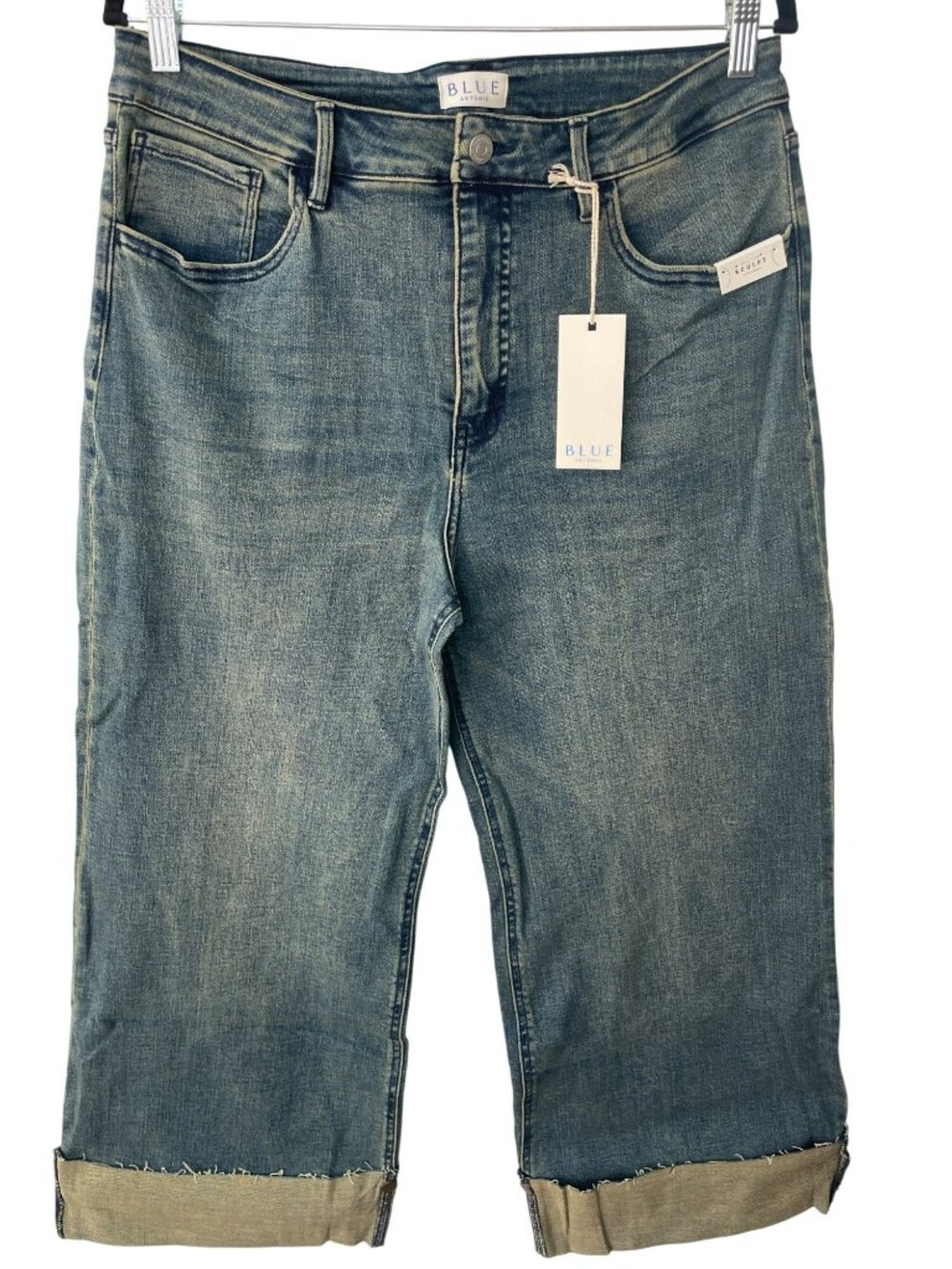 Blue Artemis Baggy Flare Cuffed Medium Wash Cotton Denim Jeans Wmn's Size 12 NWT